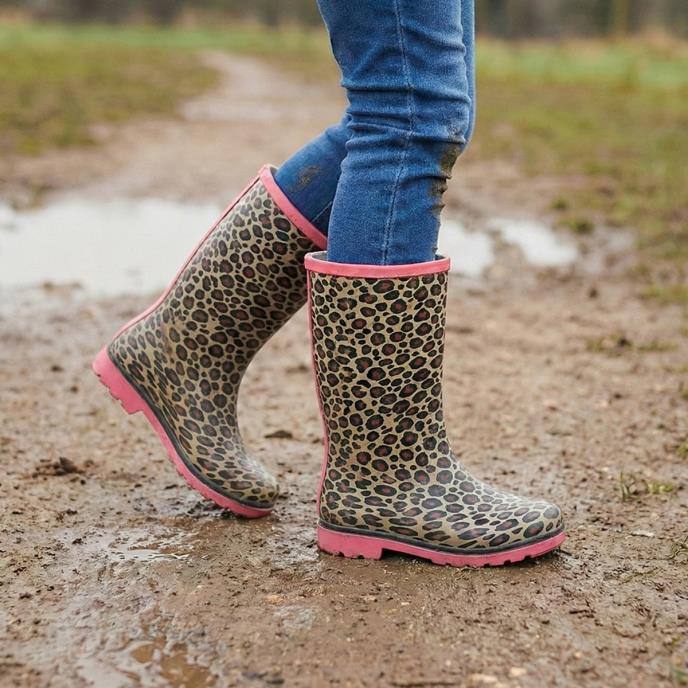 Puddle Jumpers Kids Welly Boot Natural Leopard